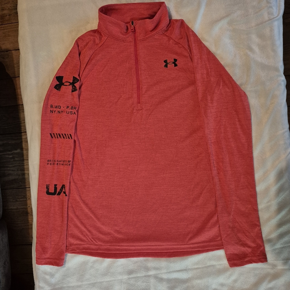Under Armour Boy's Red/Orange Quarter-Zip Pullover Size Large